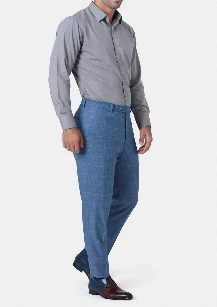 Sky Blue Windowpane Pants - SARTORO