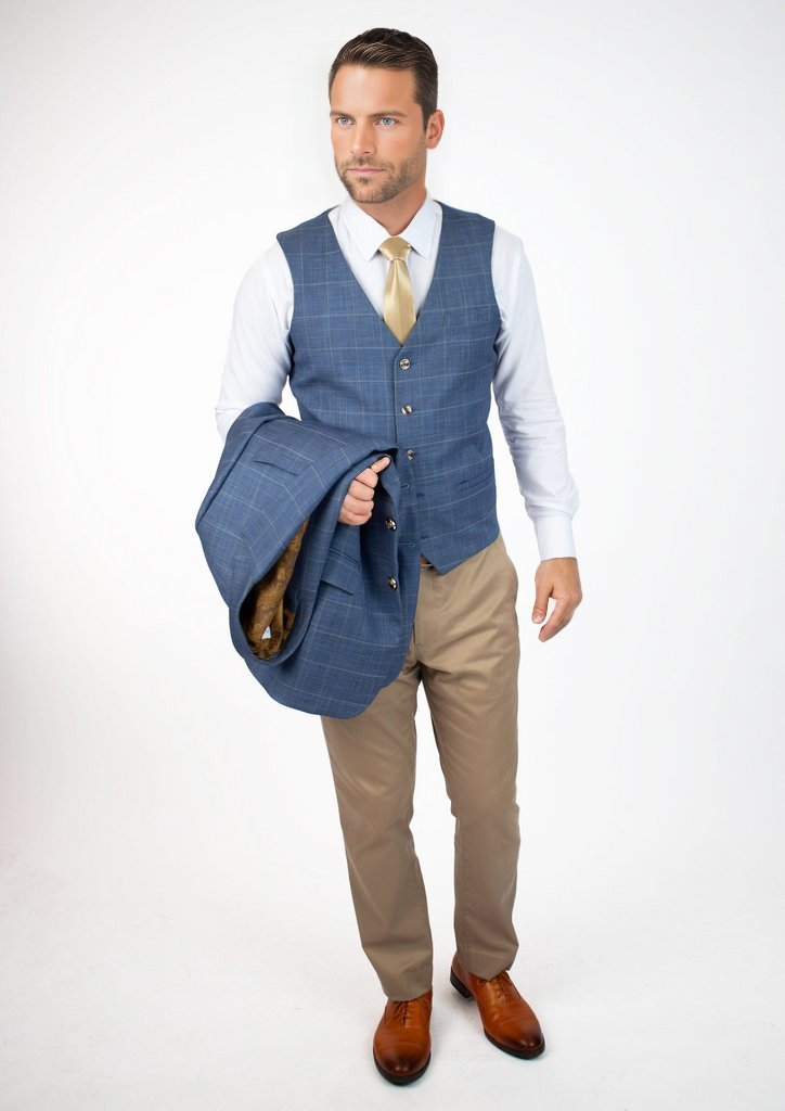 Sky Blue Windowpane Vest - SARTORO375