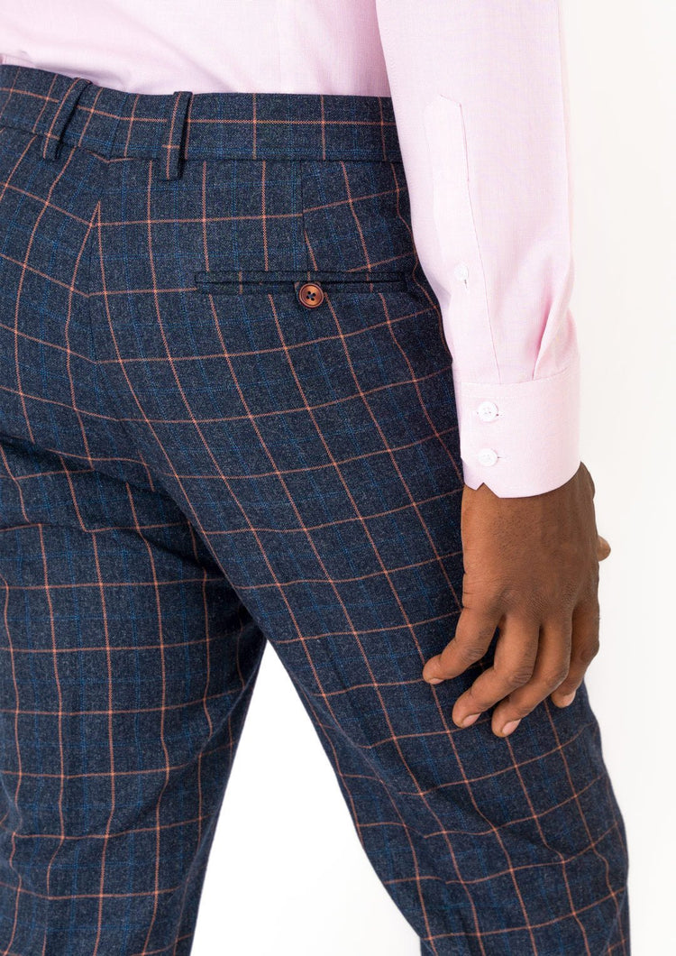 Spruce Blue Flannel Windowpane Pants - SARTORO848