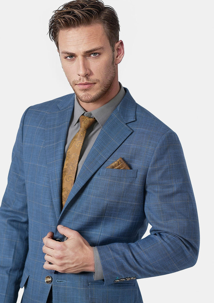 Thompson Sky Blue Windowpane Jacket - SARTORO122