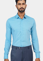 Turquoise Egyptian Cotton Broadcloth Shirt - SARTORO618