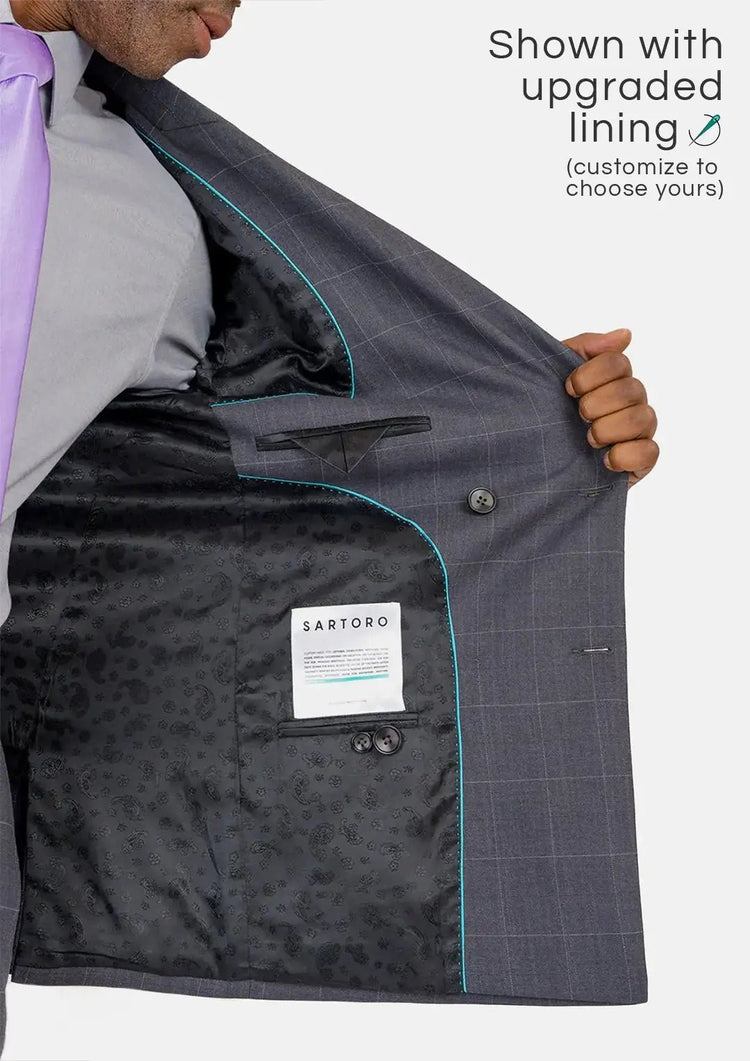 Waverly Dark Grey Windowpane Suit - SARTORO281