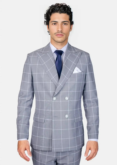 Waverly Powder Grey Windowpane Suit - SARTORO
