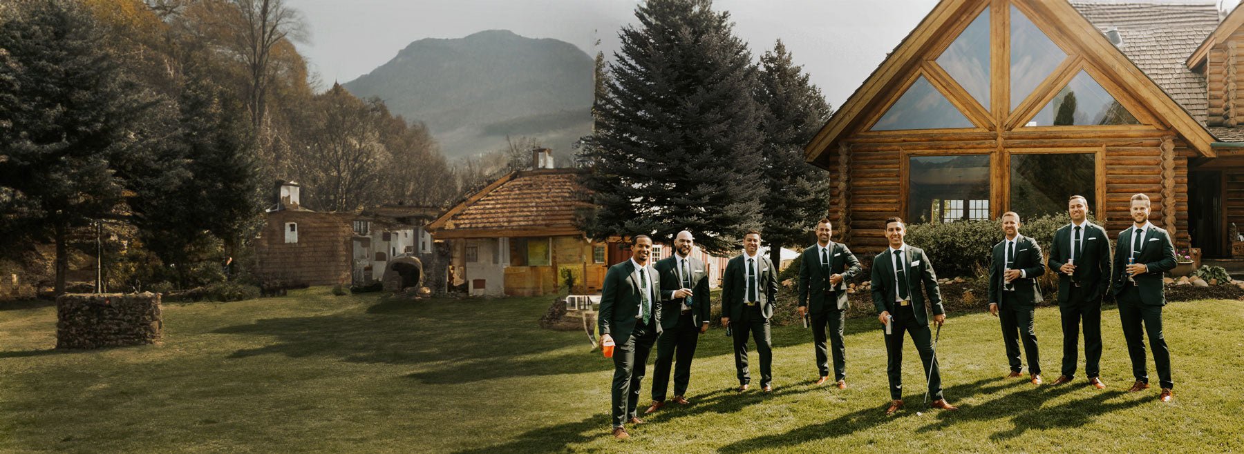 wedding party gromsmen in green suits