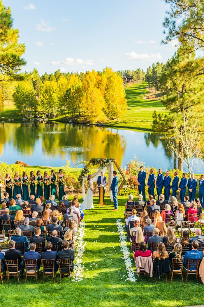 aerial shot of the wedding venue during the ceremony
