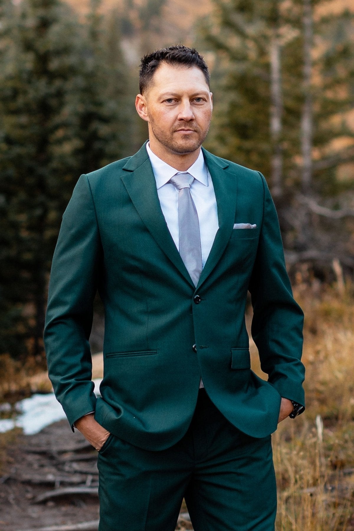 groom in sacramento green suit