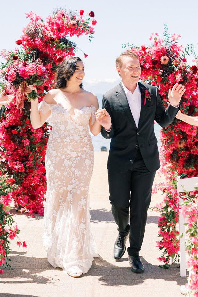 bride and groom in black suit